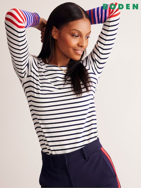 Boden Blue 100% Cotton Ella Long Sleeve Breton Top (E85508) | AED93