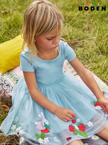 Boden Blue 100% Cotton Katie Appliqué Tulle Dress (E85525) | AED136 - AED157