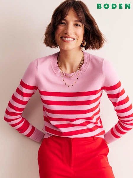 Boden Pink Catriona Cotton Crew Jumper (E85537) | AED244