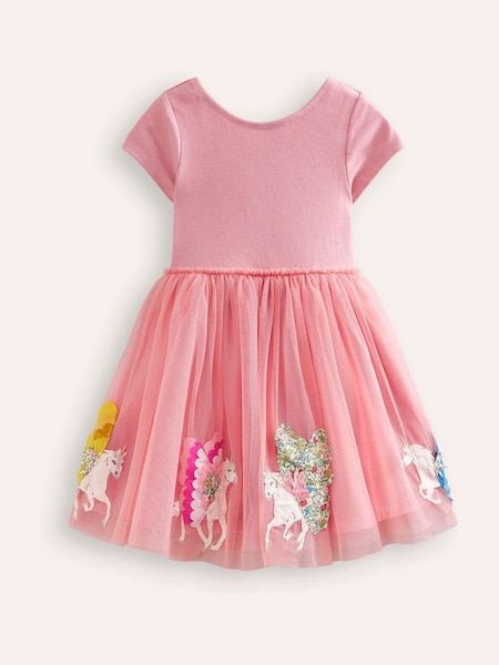 Boden Pink 100% Cotton Katie Unicorn Appliqué Tulle Dress (E85562) | €36 - €42