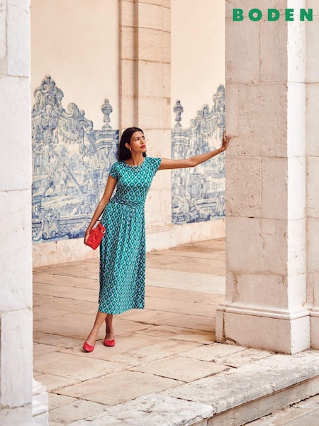 Boden Green Amelie Jersey Midi Dress (E85565) | AED285