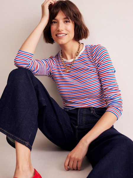 Boden Red Anna Rib Long Sleeve 100% Cotton T-Shirt (E85580) | €31