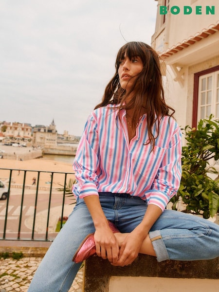 Boden Blue Connie Relaxed Cotton Shirt (E85585) | 198 QAR