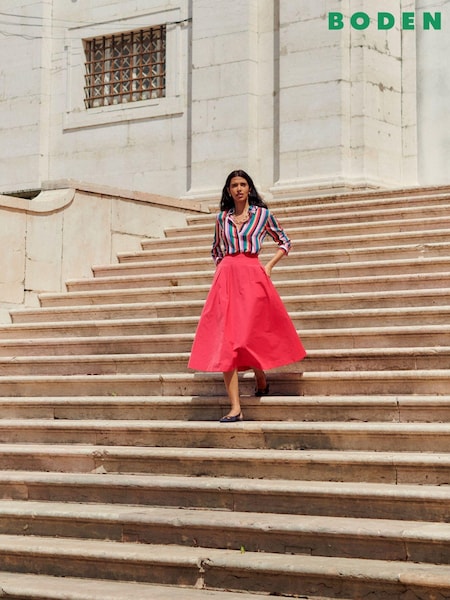 Boden Pink Isabella Taffeta Midi Skirt (E85622) | AED247