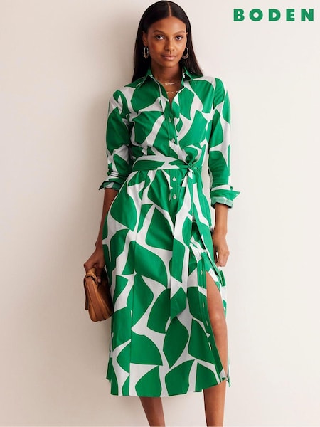 Boden Green Amy 100% Cotton Midi Shirt Dress (E85623) | 433 QAR
