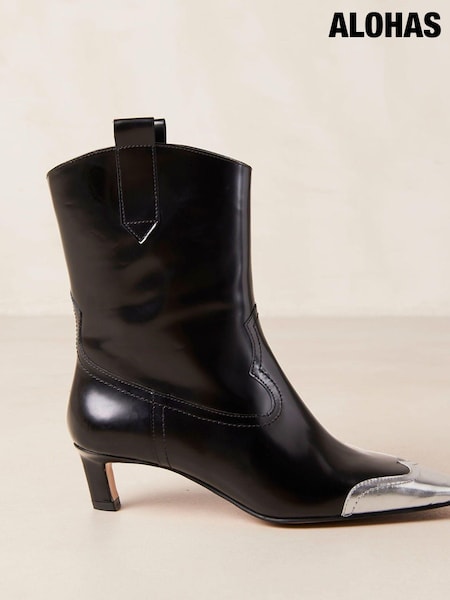 Alohas Black Hudson Shimmer Bicolor Leather Ankle Boots (E85634) | €102