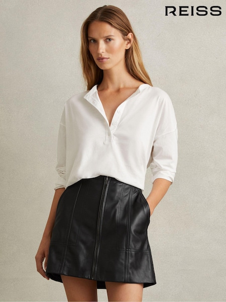 Reiss Black Daria Leather Zip-Front Mini Skirt (E85663) | €287