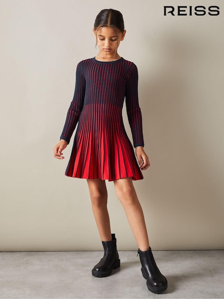 Reiss Navy Lou 4-9 yrs Pleated Contrast Skater Dress (E85665) | 500 QAR