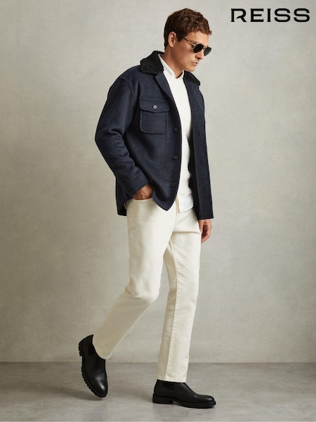 Reiss Navy Pernix Wool-Blend Fleece Collar Overshirt (E85667) | €273
