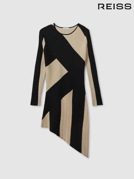 Reiss Black/Ecru Jem 13-14 yrs Knitted Colourblock Asymmetric Dress (E85668) | €45