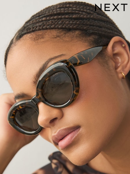 Tortoiseshell Brown Oval Sunglasses (E85755) | kr179