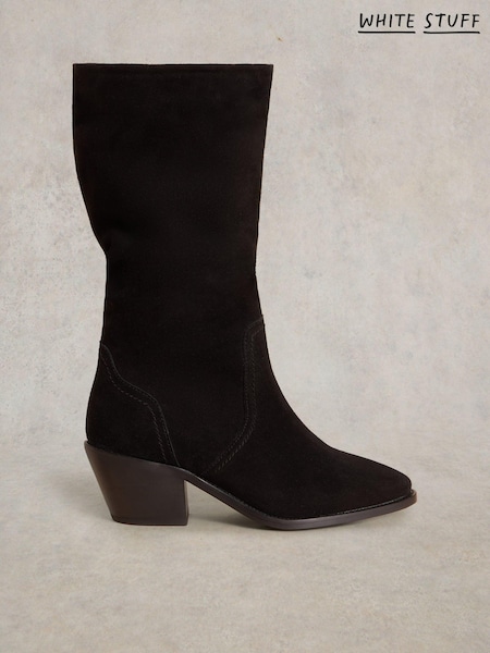White Stuff Black Azalea Suede Mid Slouch Boots (E85785) | €89