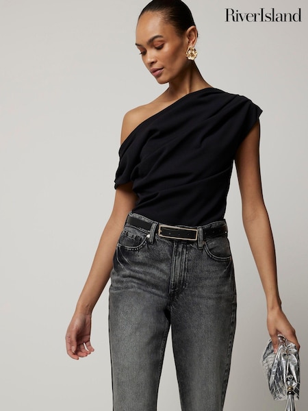 River Island Black Drape Shoulder Top (E85882) | 121 QAR