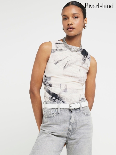 River Island Cream Floral Drape Sleeveless Top (E85891) | €17