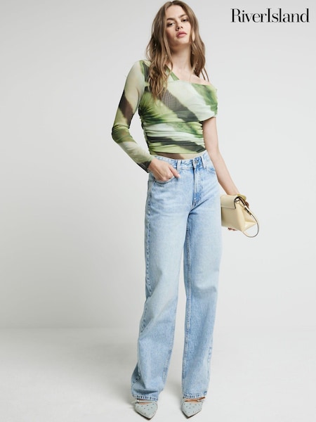 River Island Green Leopard Print Mesh Asymmetric Bodies (E85897) | €24