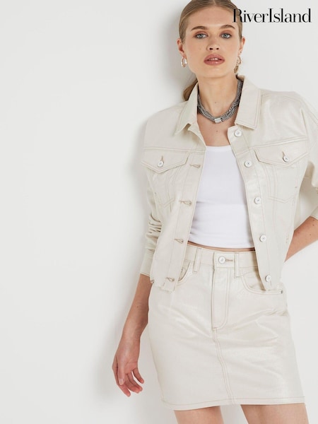 River Island Brown Coated Denim 100% Cotton Mini Skirt (E85904) | €23