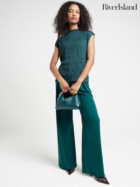 River Island Green Crinkle Textured  Top (E85911) | 62 QAR