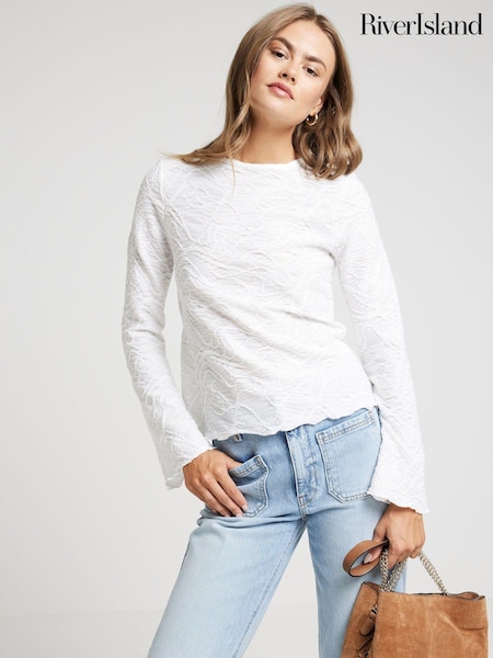 River Island Cream Textured Scoop Neck Top (E85927) | 69 QAR