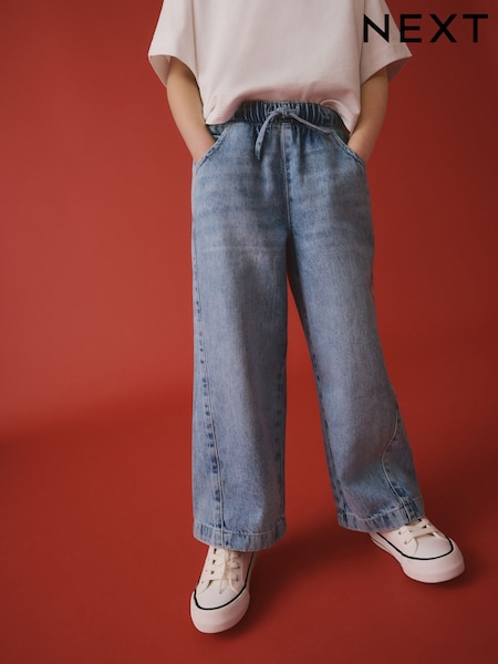 Mid Blue Denim 100% Cotton Pullon Wide Leg Jeans (3-16yrs) (E85930) | $26 - $35