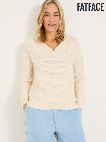 FatFace Sutton Light Natural Textured Knitted Hoodie (E85944) | ₪282