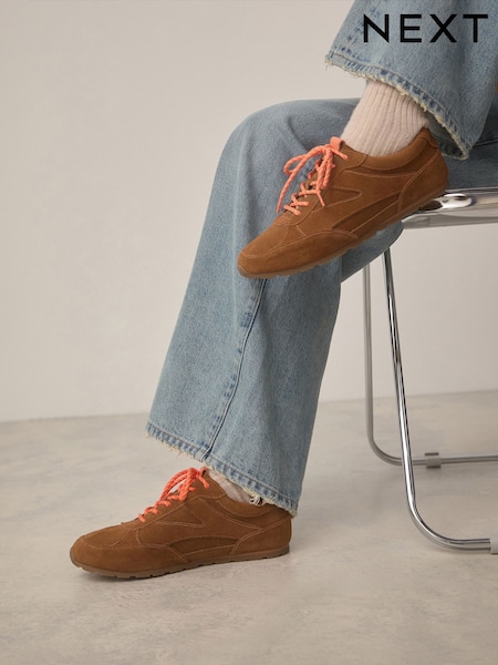 Kellanruskea Ruskea - Premium Leather Slim Lace-up Trainers (E85986) | €78