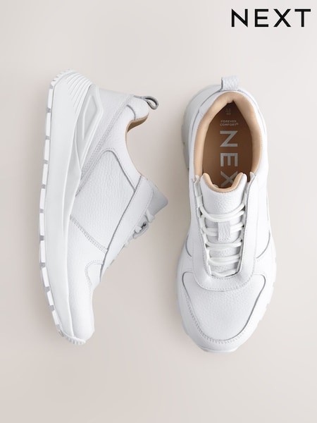 White Forever Comfort® Leather Wedge Lace Up Trainers (E85992) | €78.50