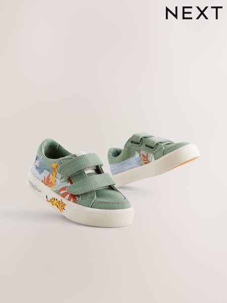 Green Safari Animals Wide Fit (G) Two Strap Touch Fastening Trainers (E86026) | AED60 - AED67