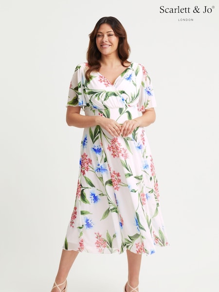 Scarlett & Jo Pink Victoria Angel Sleeve Mesh Midi Long Dress (E86040) | 210 QAR