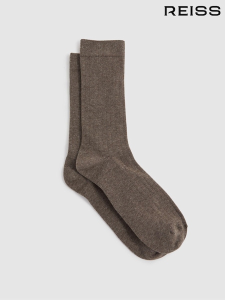 Reiss Chocolate Felicia Cotton Blend Ribbed Loafer Socks (E86142) | AED108