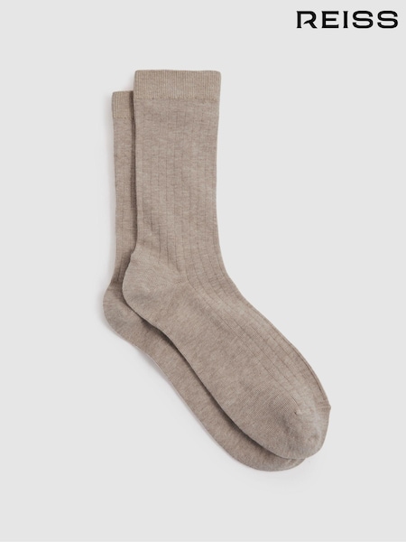 Reiss Neutral Felicia Cotton Blend Ribbed Loafer Socks (E86145) | €20