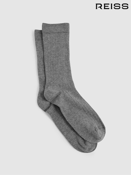 Reiss Charcoal Felicia Cotton Blend Ribbed Loafer Socks (E86148) | €20