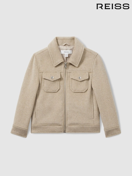 Reiss Oatmeal Peridoe Wool-Blend Melton Trucker Jacket (E86177) | €130