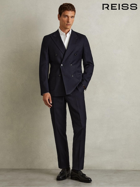Reiss Navy Combo Db Double Breasted Suit Jacket in Wool-Blend (E86179) | AED2,362