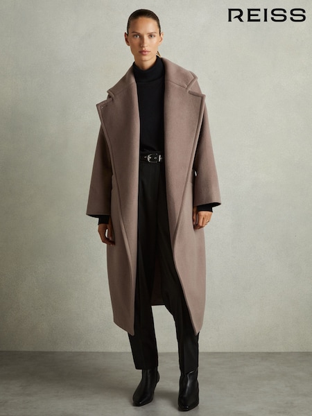 Reiss Mink Neutral Bridget Petite Wool-Blend Blindseam Coat (E86181) | €576