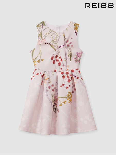 Reiss Pink Print Rhiane 13-14 yrs Floral Print Scuba Pleated Dress (E86186) | €83