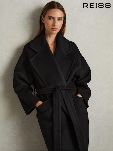 Reiss Black Bridget Wool-Blend Blindseam Coat (E86188) | €325