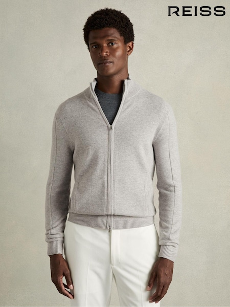 אפור מלאנז' רך - Reiss Splint Wool-cashmere Zip-through Funnel-neck Cardigan (E86189) | ‏1,006‏₪