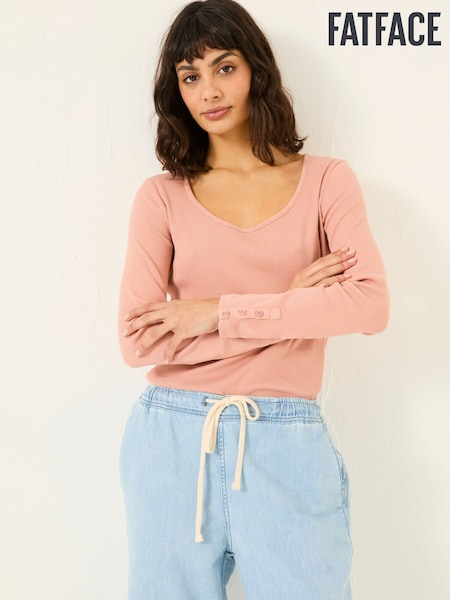 FatFace Pink Ribbed Scoop Neck Top (E86217) | €39