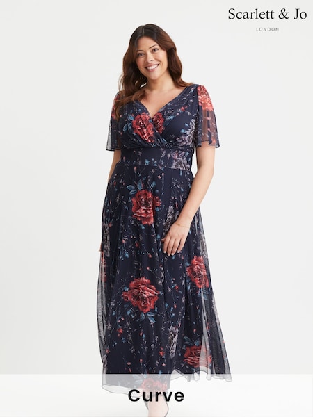 Scarlett & Jo Blue Isabelle Angel Sleeve Maxi Dress (E86290) | 470 QAR