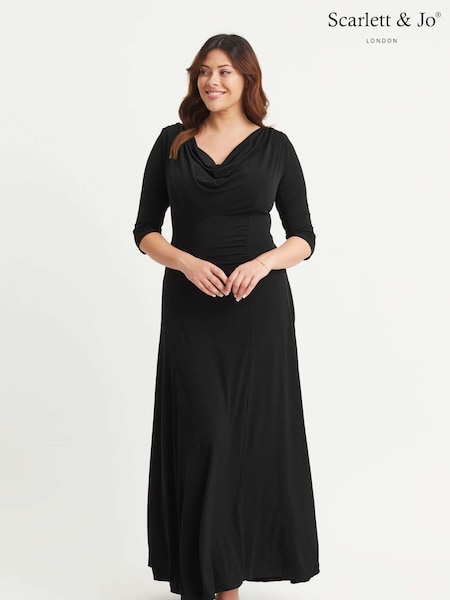 Scarlett & Jo Black Cowl Neck Bustle Back Maxi Gown (E86291) | 544 QAR