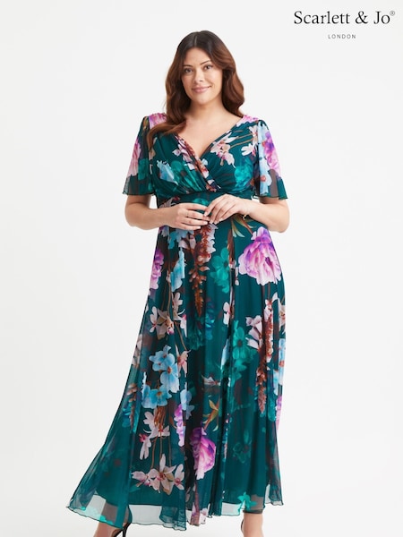 Зеленый - Scarlett & Jo Curve Isabelle Angel Sleeve Maxi Dress (E86293) | €126