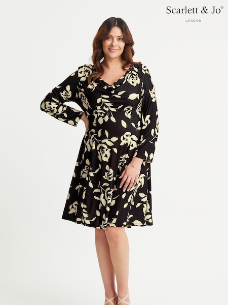 Scarlett & Jo Natural Long Sleeve Cowl Neck Fit and Flare Dress (E86295) | 237 QAR