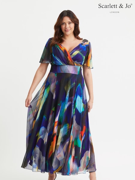 Scarlett & Jo multi Curve Isabelle Angel Sleeve Maxi Dress (E86296) | €125