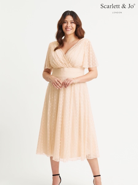 Creme - Scarlett & Jo Victoria Dobby Spot Midi Dress (E86298) | 133 €