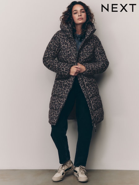 Animal Shower Resistant Padded Puffer Hooded Mid Length Coat (E86344) | €72