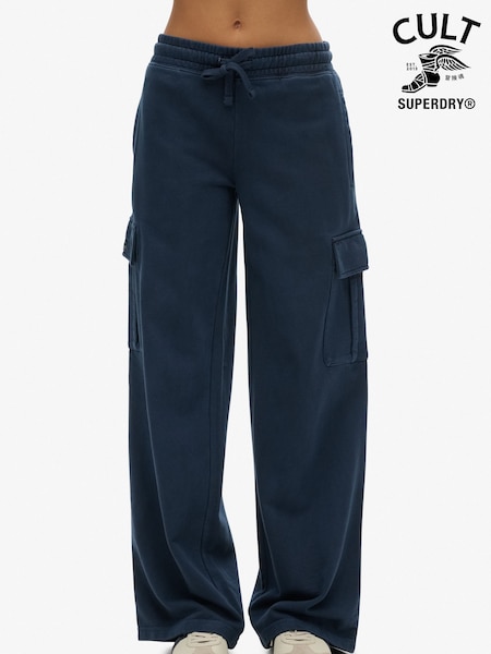 Superdry Blue Athletic Essentials Vintage Wide Cargo 100% Cotton Joggers (E86371) | SGD 106
