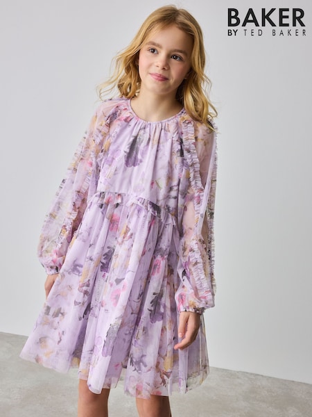 Baker by Ted Baker Purple Long Sleeve Mesh Floral Dress (E86438) | 216 QAR - 243 QAR