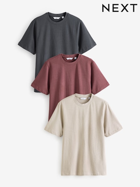 Pink/Grey/Putty Neutral Regular Fit Heavyweight T-Shirts 3 Pack (E86460) | 223 QAR