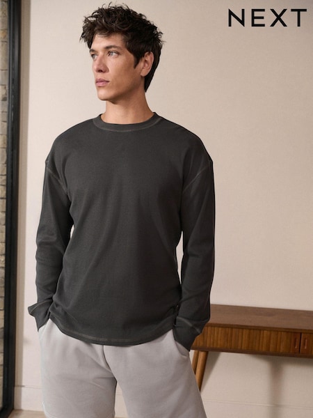 Charcoal Grey Long Sleeve Ribbed Texture T-Shirt (E86463) | €10