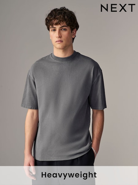 Grey Garment Dye Heavyweight Relaxed Cotton T-Shirt (E86469) | €19